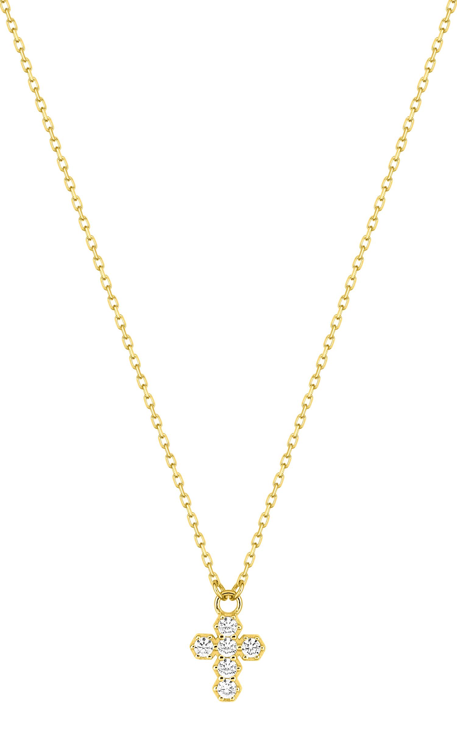 Collier pendentif croix cœur oxydes de zirconium · Or gris 18 carats