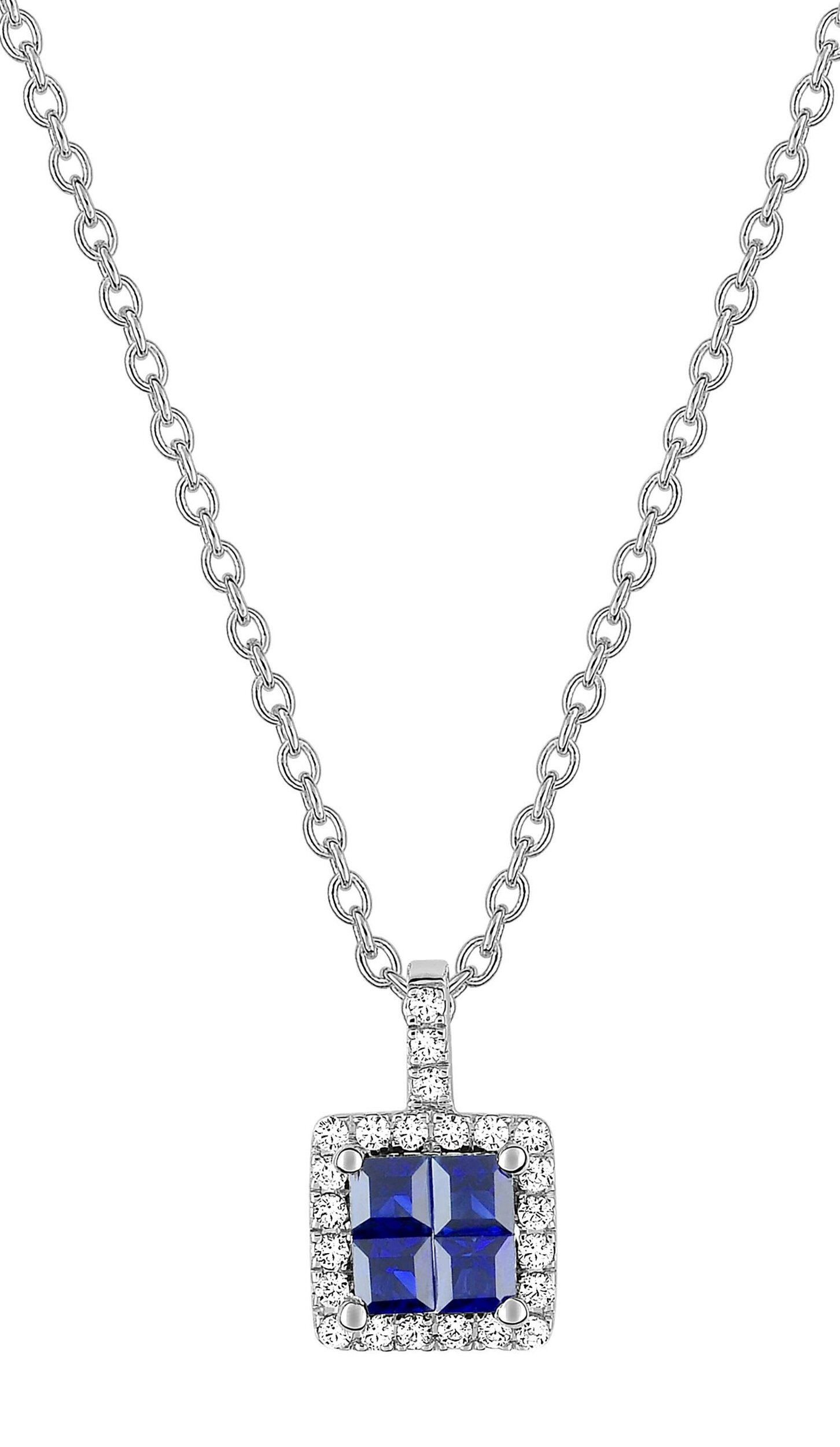 Collier carré saphir et diamant 0,12 ct GH-SI · Or gris 18 carats