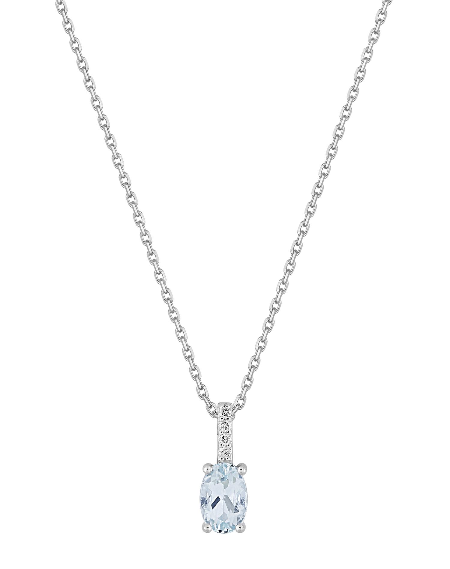 Collier ovale aigue-marine et diamant 0,02 ct GH-P1 · Or gris 18 carats