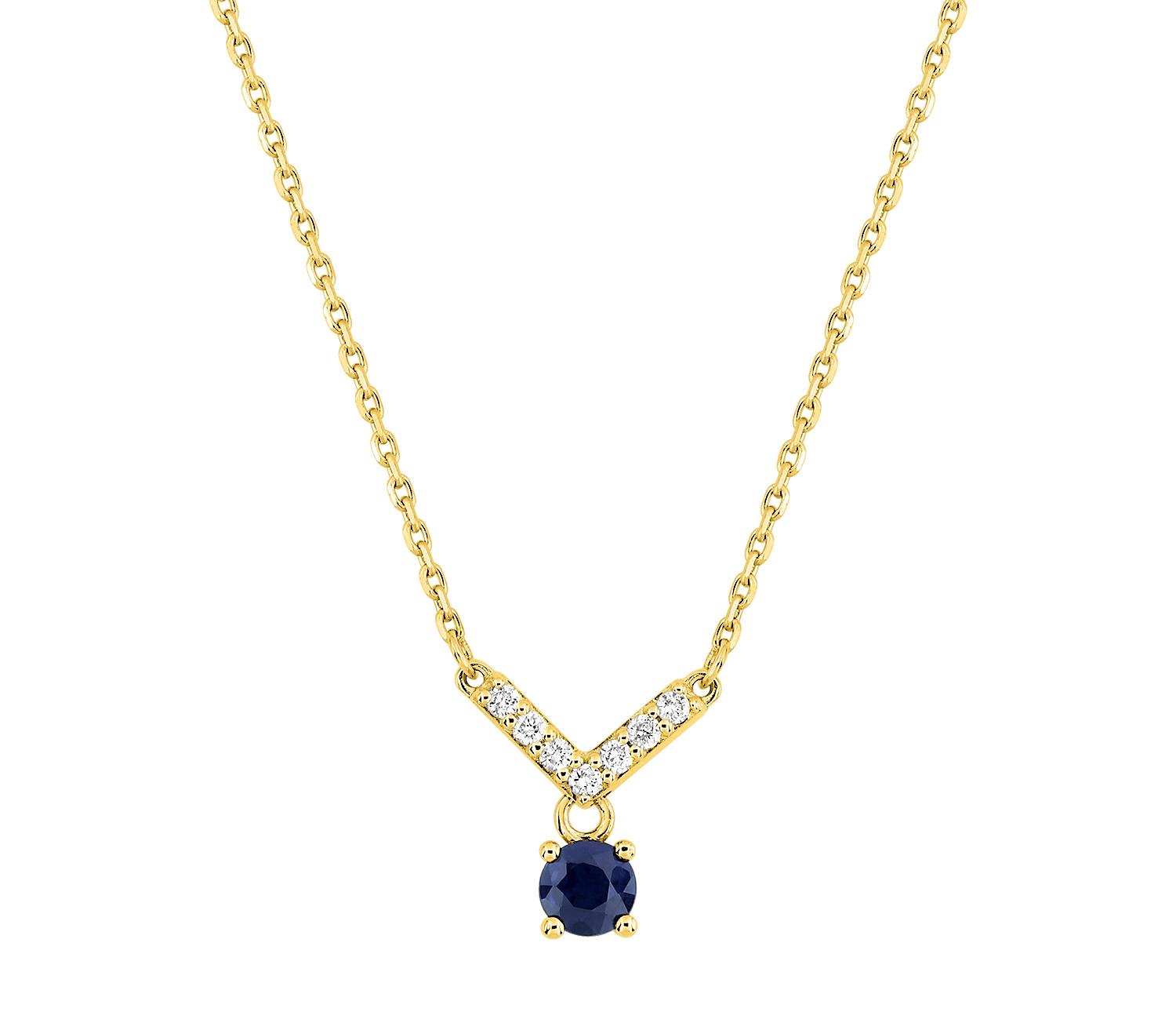 Collier chevron saphir et diamant 0,06 ct GH-P1 · Or jaune 18 carats