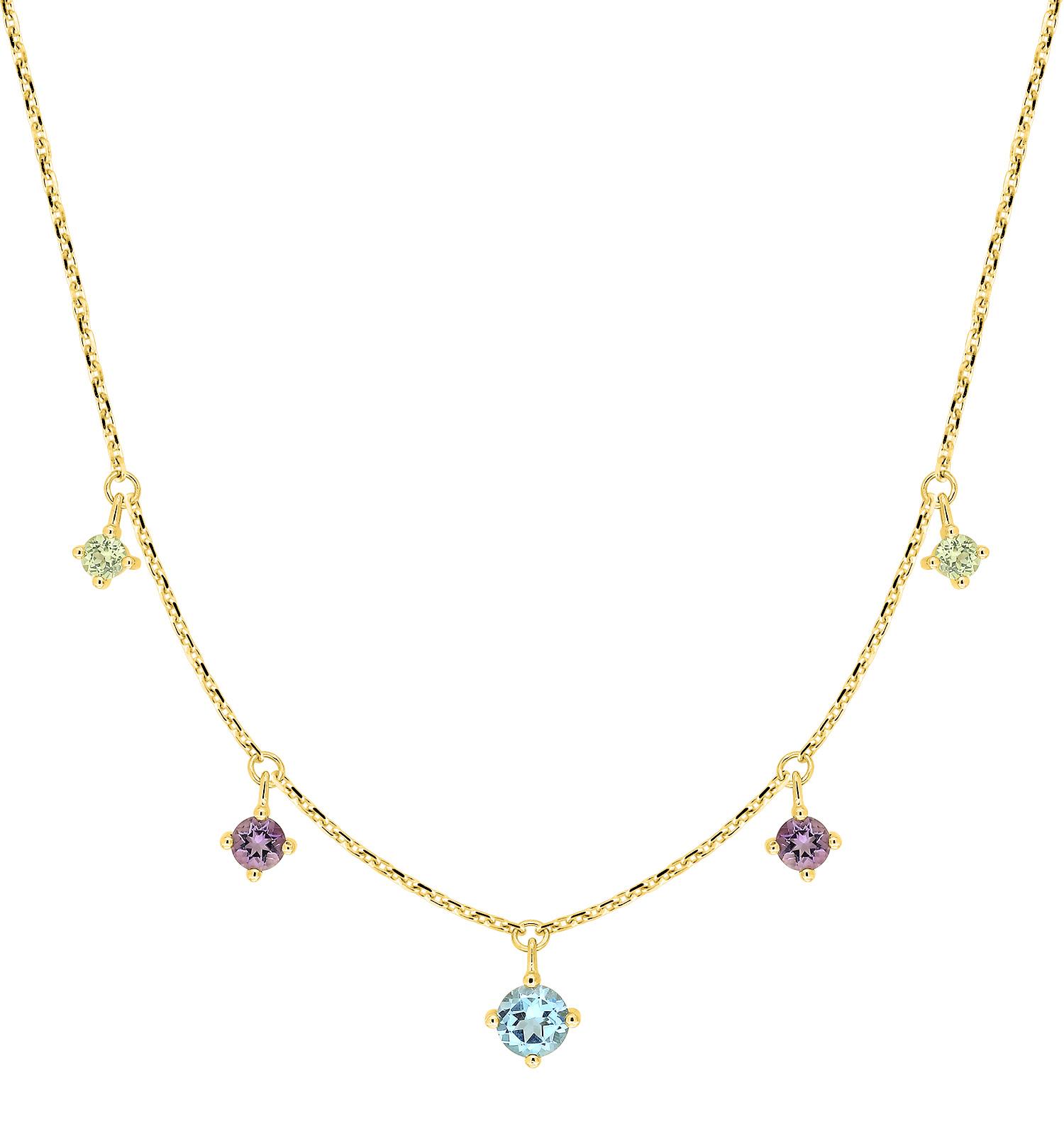 Collier multi-pierres topaze bleue traitée et améthyste et perle · Or jaune 18 carats
