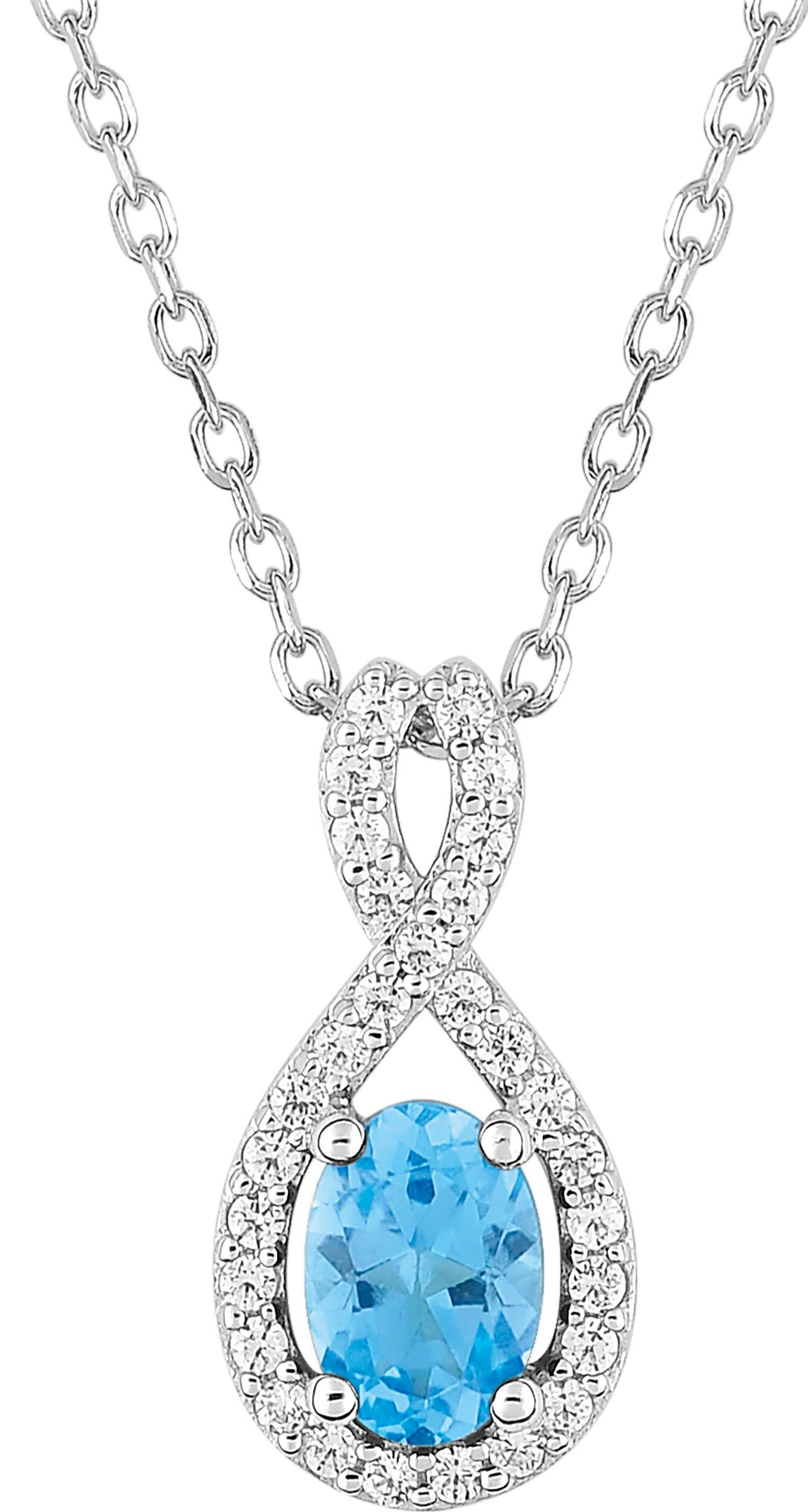 Collier goutte entourage topaze bleue traitée · Or gris 18 carats
