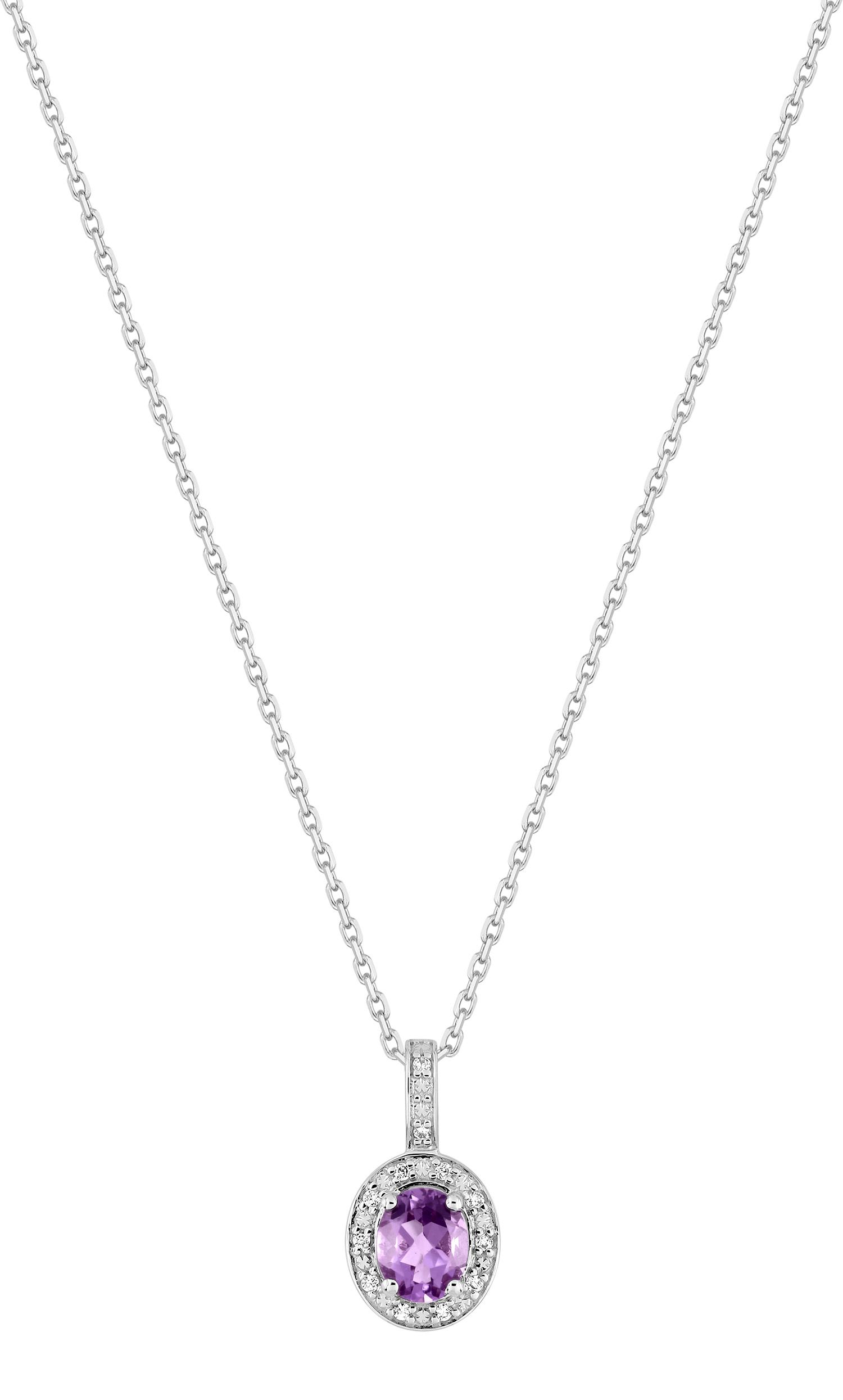 Collier ovale topaze bleue traitée et diamant 0,08 ct GH-P1 · Or gris 18 carats