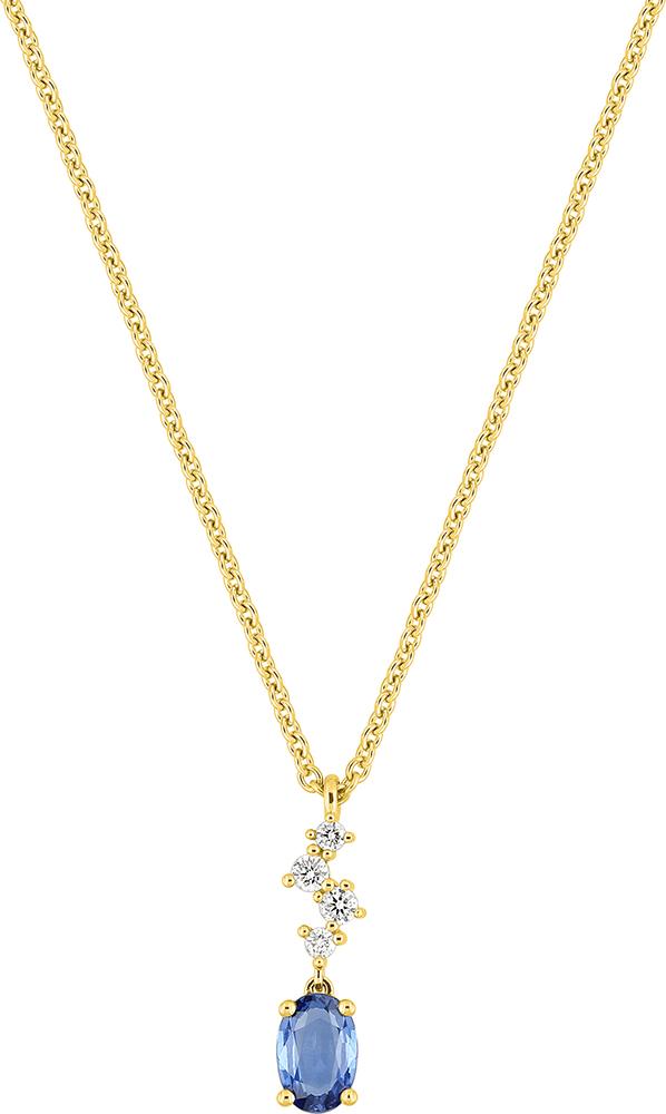 Collier goutte saphir de Ceylan et diamant 0,98 ct GH-SI · Or jaune 18 carats