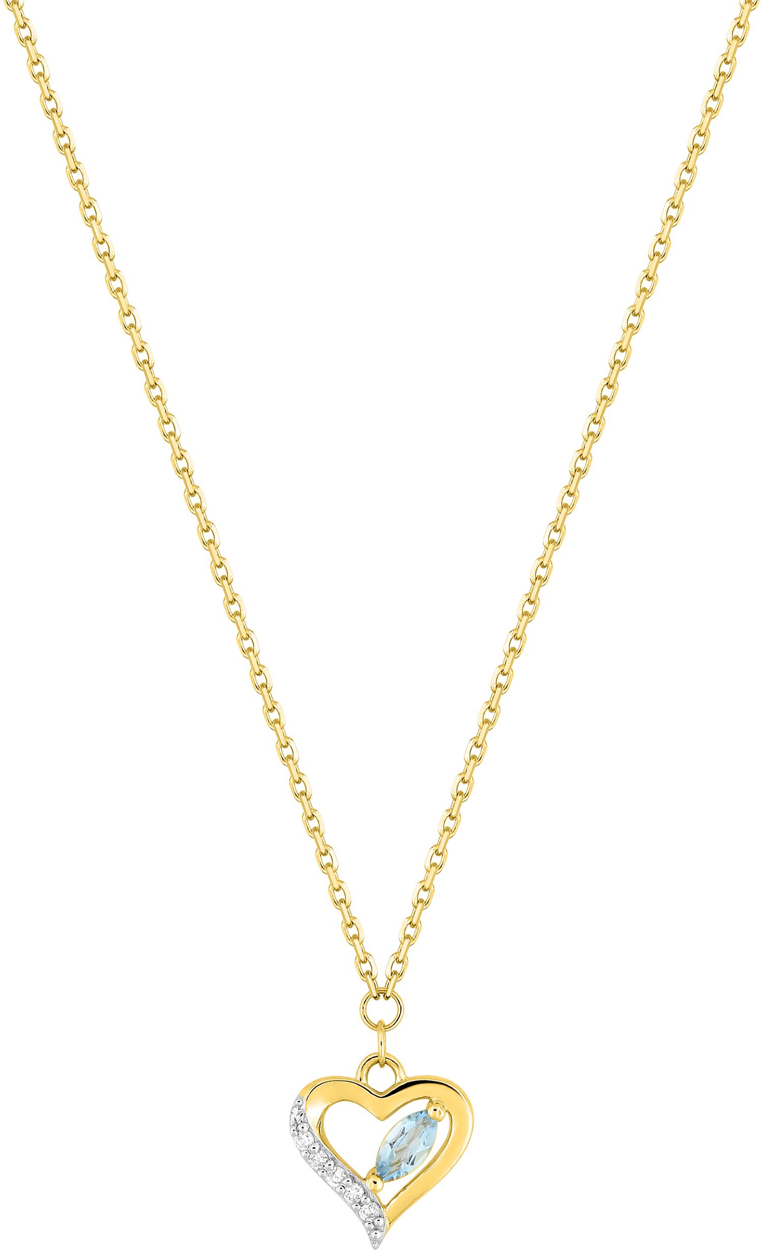 Collier cœur topaze bleue traitée et diamant 0,02 ct GH-P1 · Or jaune rhodié 18 carats