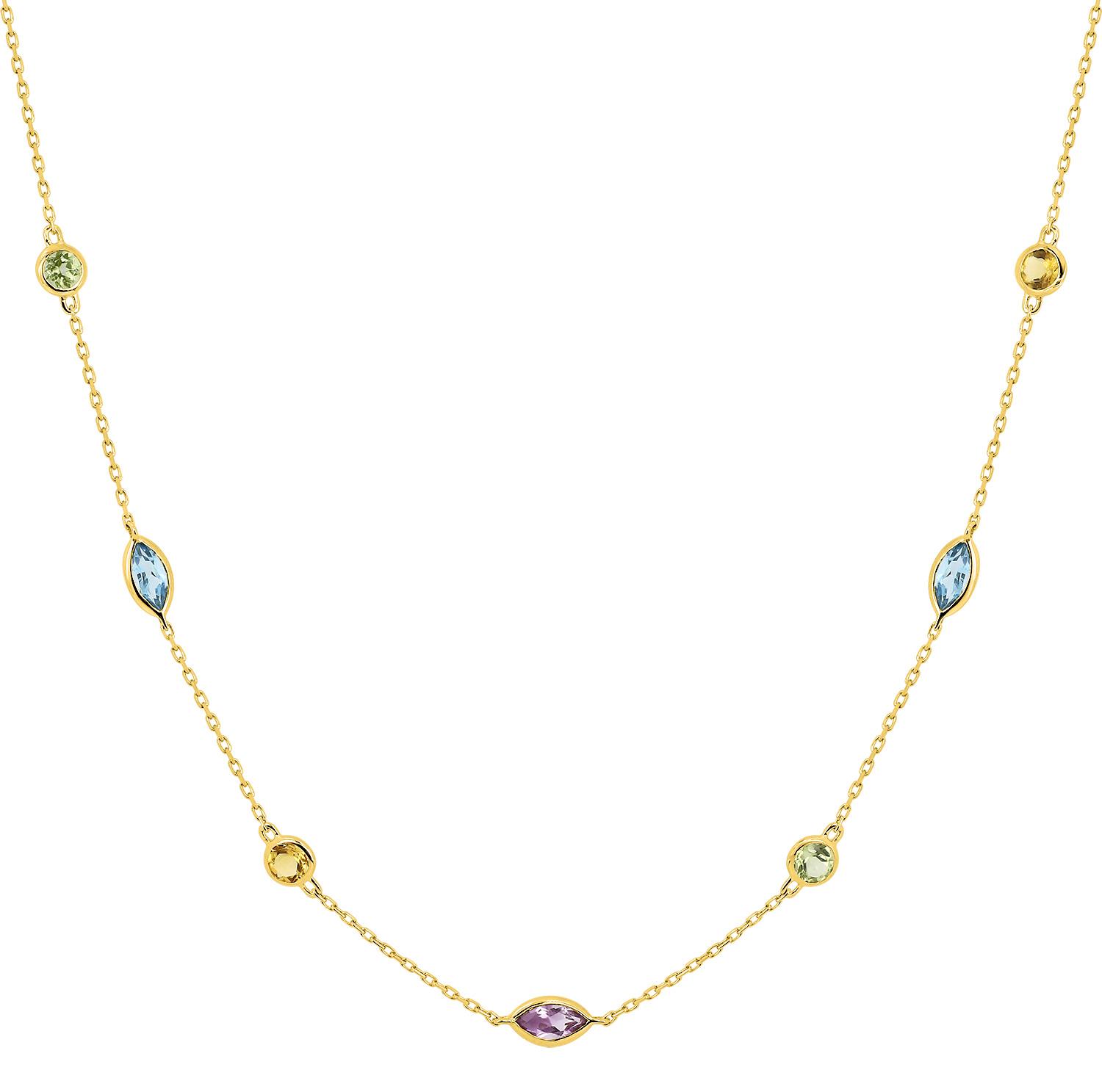 Collier multi-pierres améthyste et péridot et citrine et topaze bleue traitée · Or jaune 18 carats