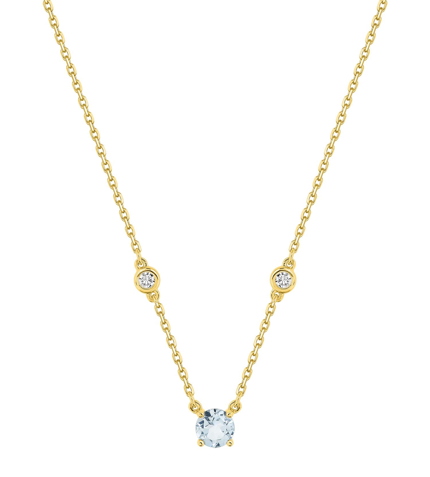 Collier aigue-marine et oxydes de zirconium · Or jaune 18 carats
