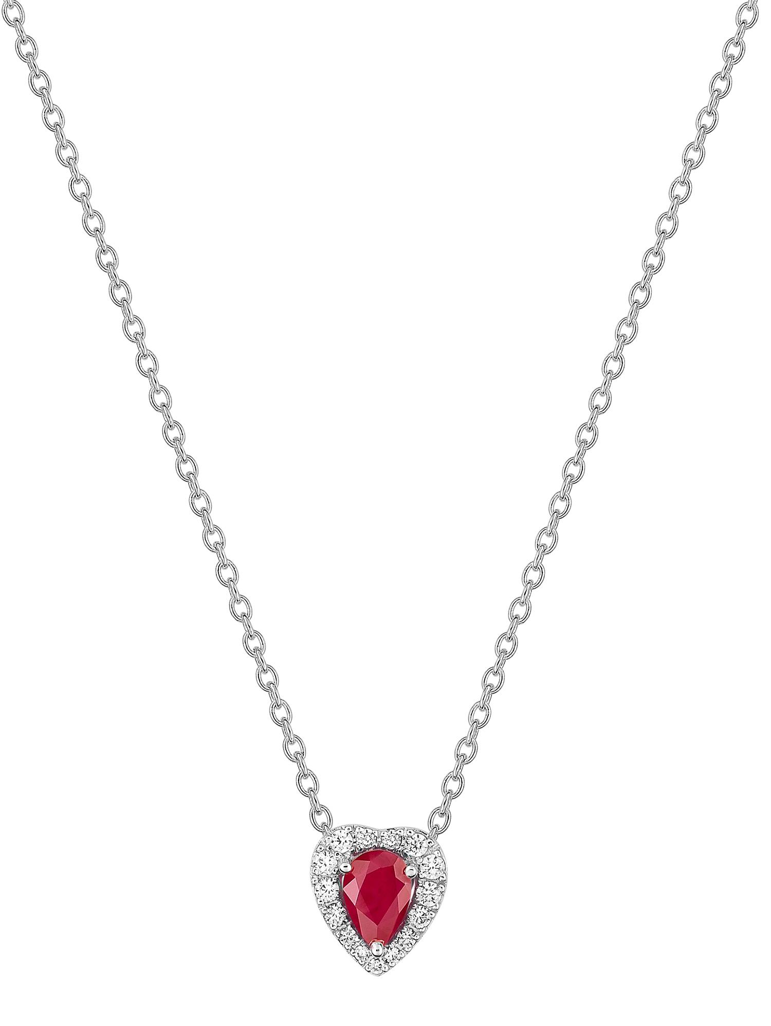 Collier cœur rubis et diamant 0,15 ct GH-SI · Or gris 18 carats
