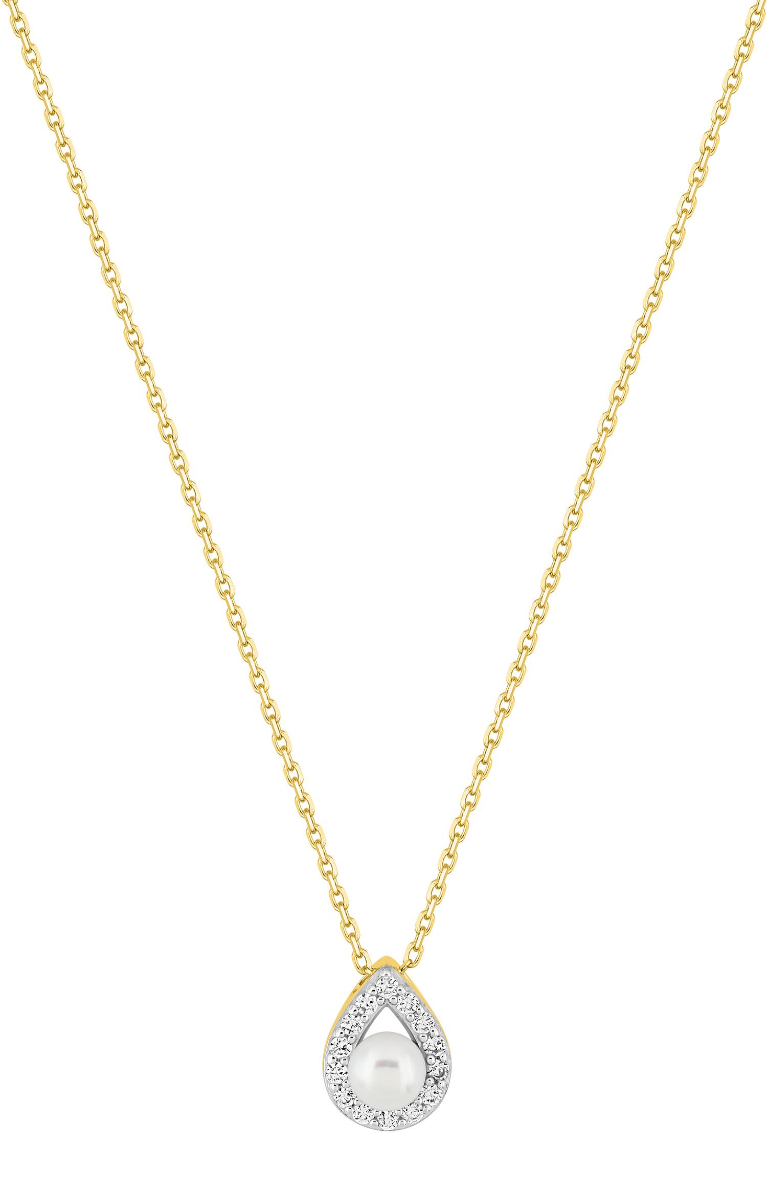Collier goutte perle de culture d\'eau douce et oxydes de zirconium · Or jaune rhodié 18 carats