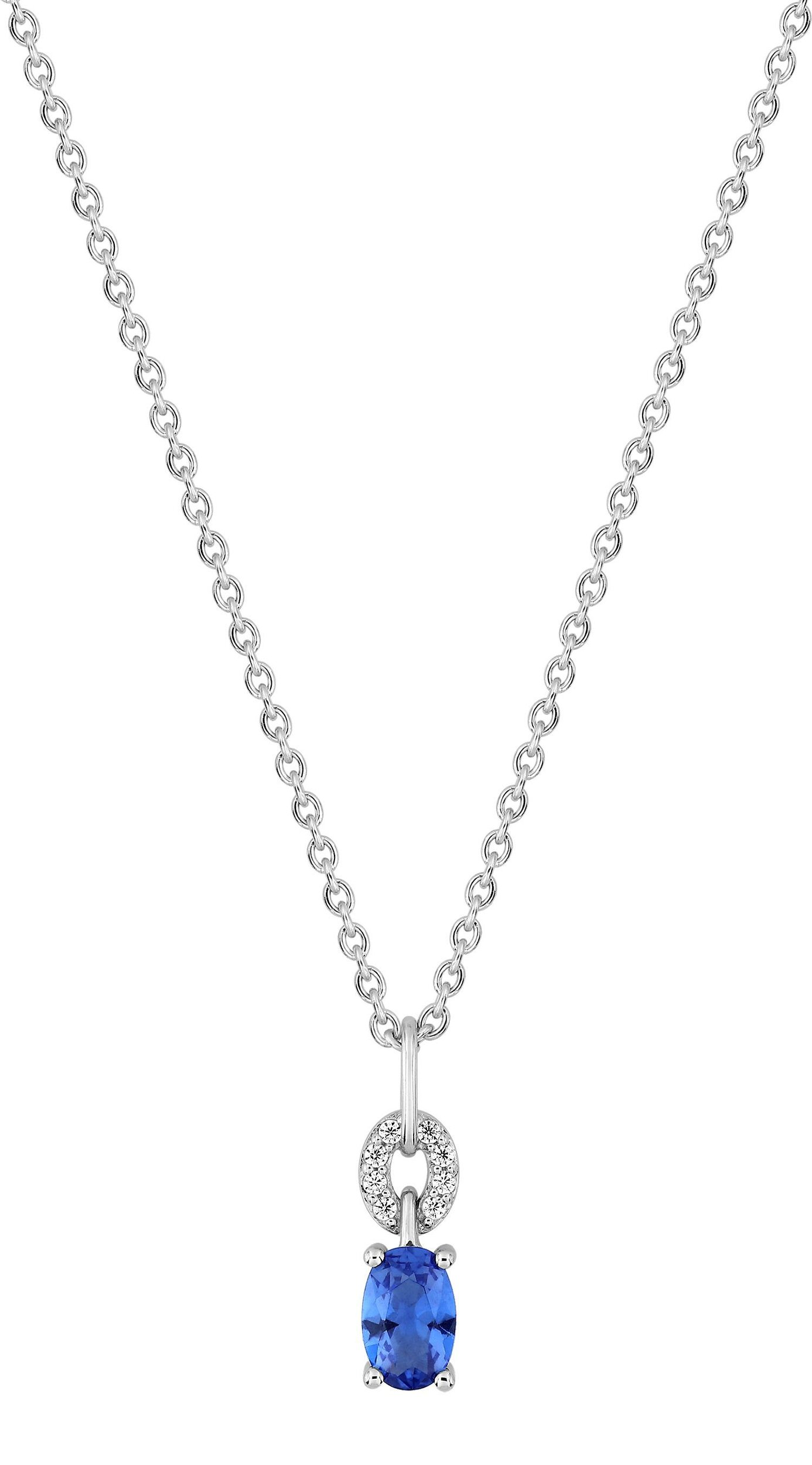 Collier saphir de Ceylan et diamant 0,04 ct GH-SI · Or gris 18 carats