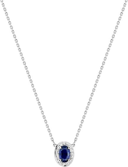 Collier ovale saphir et diamant 0,04 ct GH-P1 · Or gris 18 carats