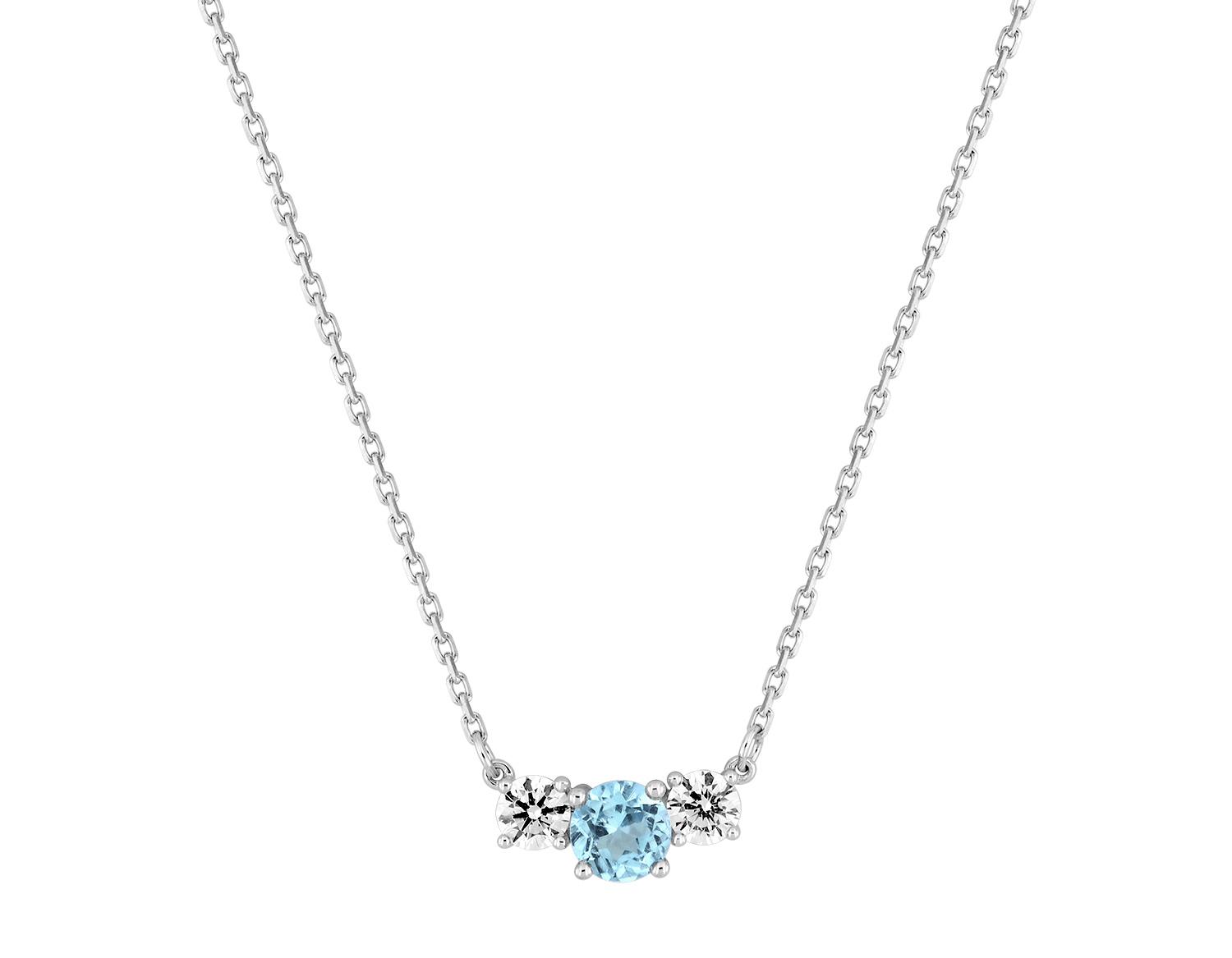 Collier multi-pierres topaze bleue traitée et oxydes de zirconium · Or gris 18 carats