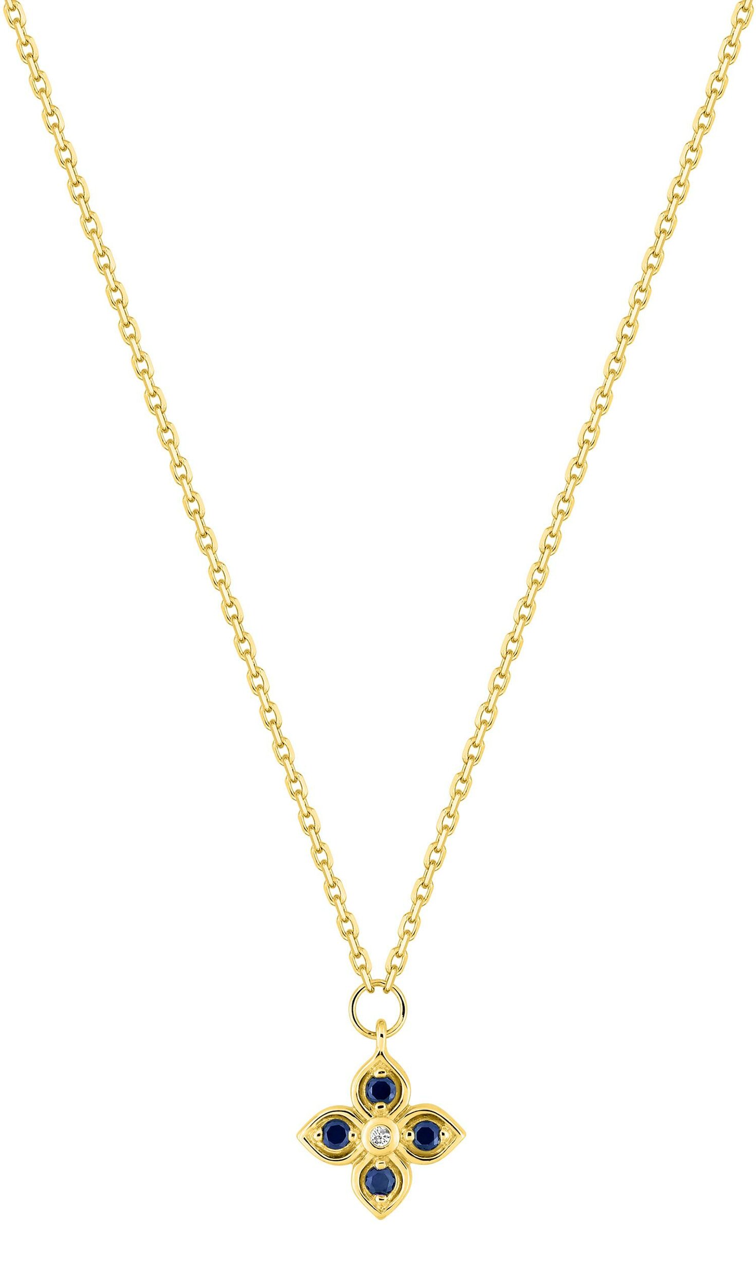 Collier trèfle saphir et diamant 0,01 ct GH-P1 · Or jaune 18 carats