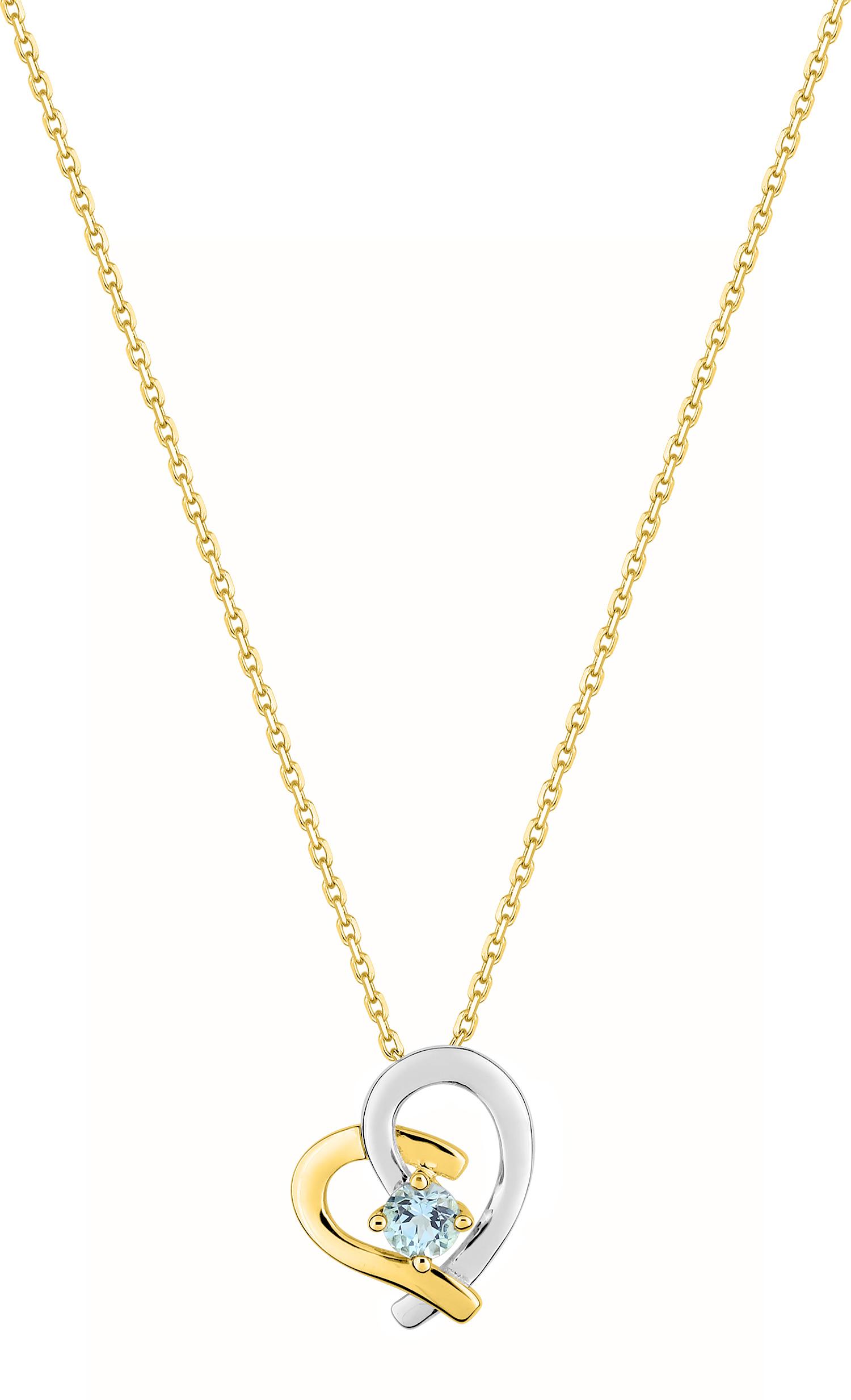 Collier cœur topaze bleue traitée 42 cm · Or jaune rhodié 18 carats