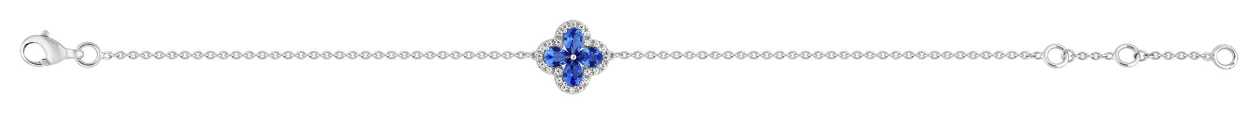 Bracelet fleur saphir de Ceylan et diamant 0,10 ct GH-SI · Or gris 18 carats