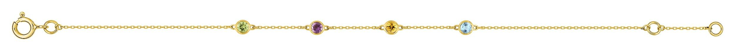 Bracelet multi-pierres citrine et péridot et améthyste et topaze bleue traitée · Or jaune 18 carats