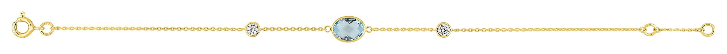 Bracelet ovale topaze bleue traitée et oxydes de zirconium · Or jaune 18 carats