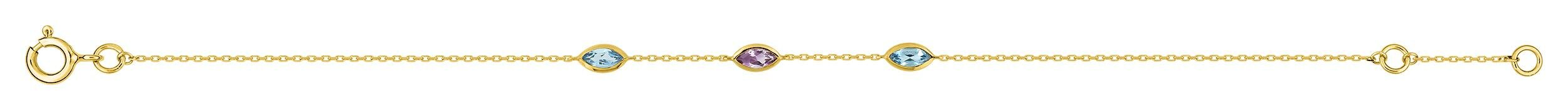 Bracelet multi-pierres améthyste et topaze bleue traitée · Or jaune 18 carats