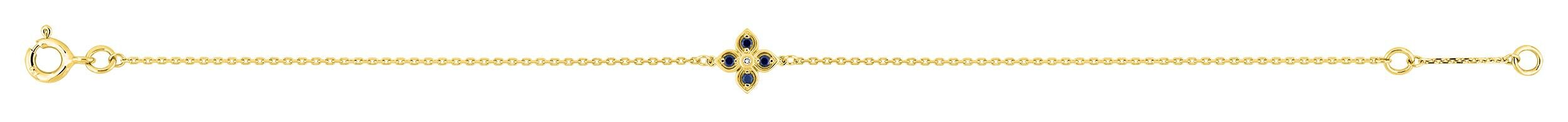 Bracelet trèfle saphir et diamant 0,01 ct GH-P1 · Or jaune 18 carats