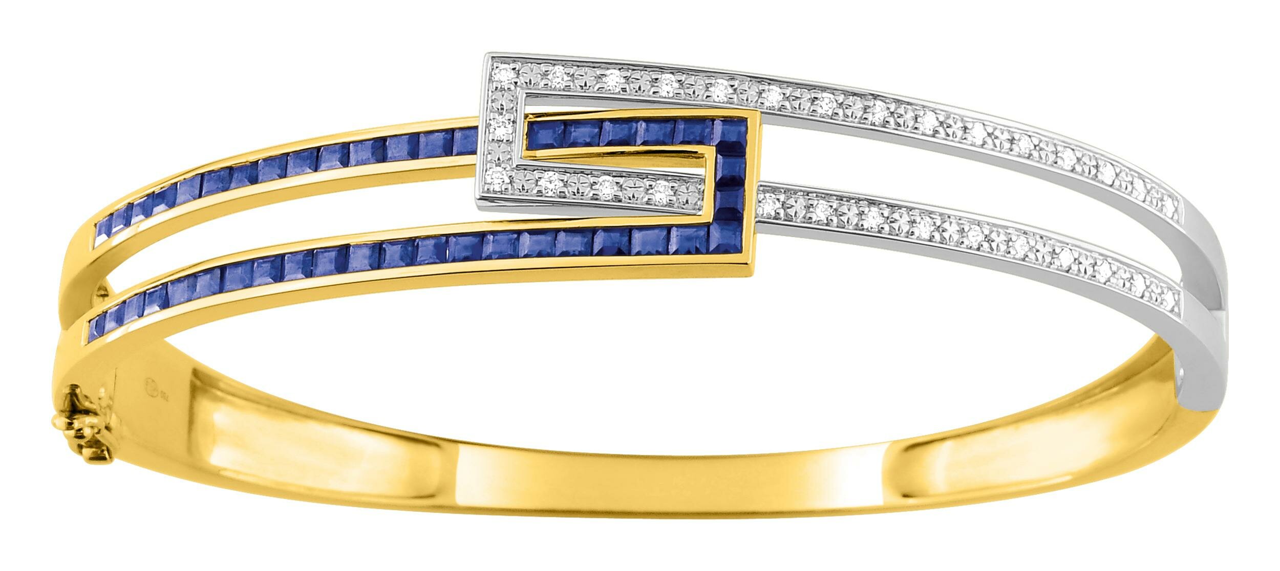 Bracelet jonc saphir et diamant 0,24 ct · Or jaune et gris 18 carats