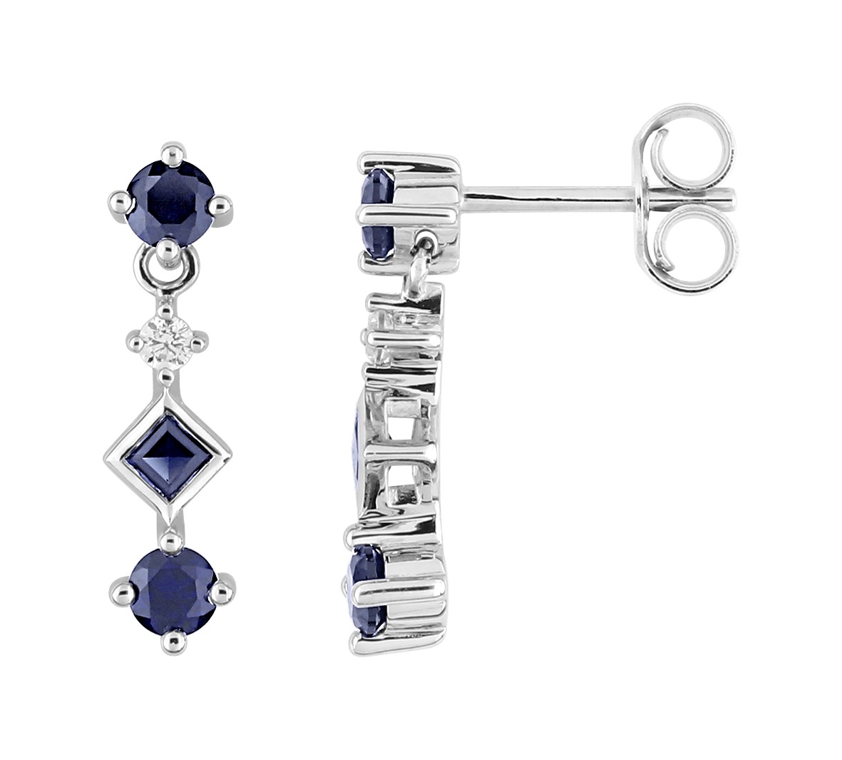 Boucles d\'oreilles Or 18 Carats & Oxydes de Zirconium & Saphir