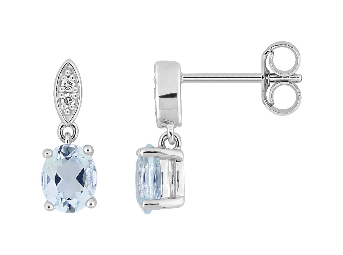 Boucles d\'oreilles Aigue-Marine & Diamant 0.02ct GH-P1 Or 18 Carats