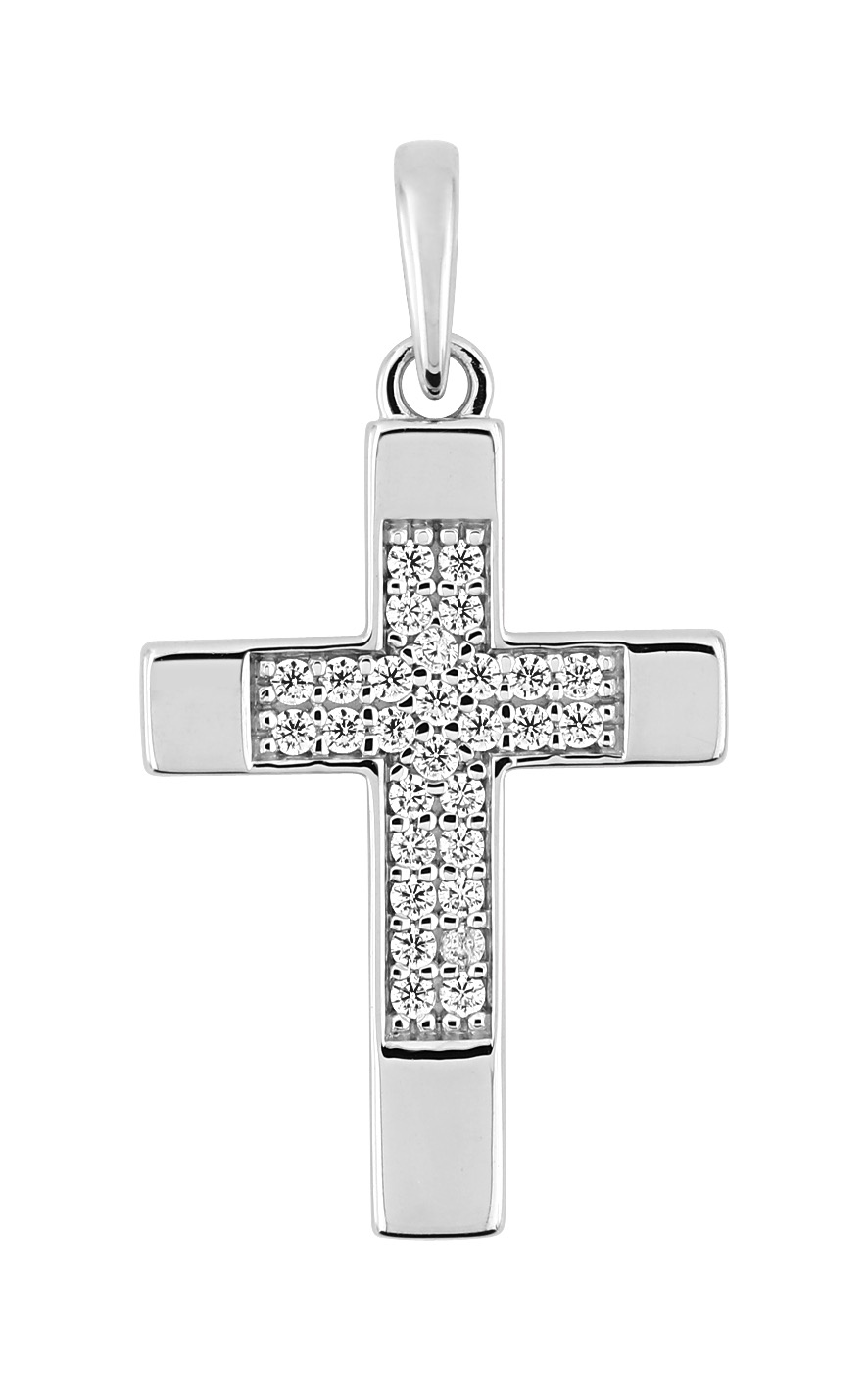 Pendentif Or Blanc Oxydes de Zirconium 18 Carats