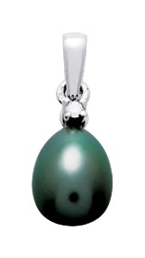 Pendentif Or 18 Carats & Perle Tahiti poire & Diamant 0.02ct GH-P1