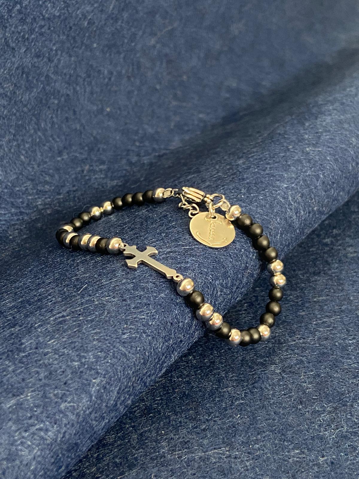 PEDRAS BLACK CROSS - BRACELET ACIER INOXYDABLE