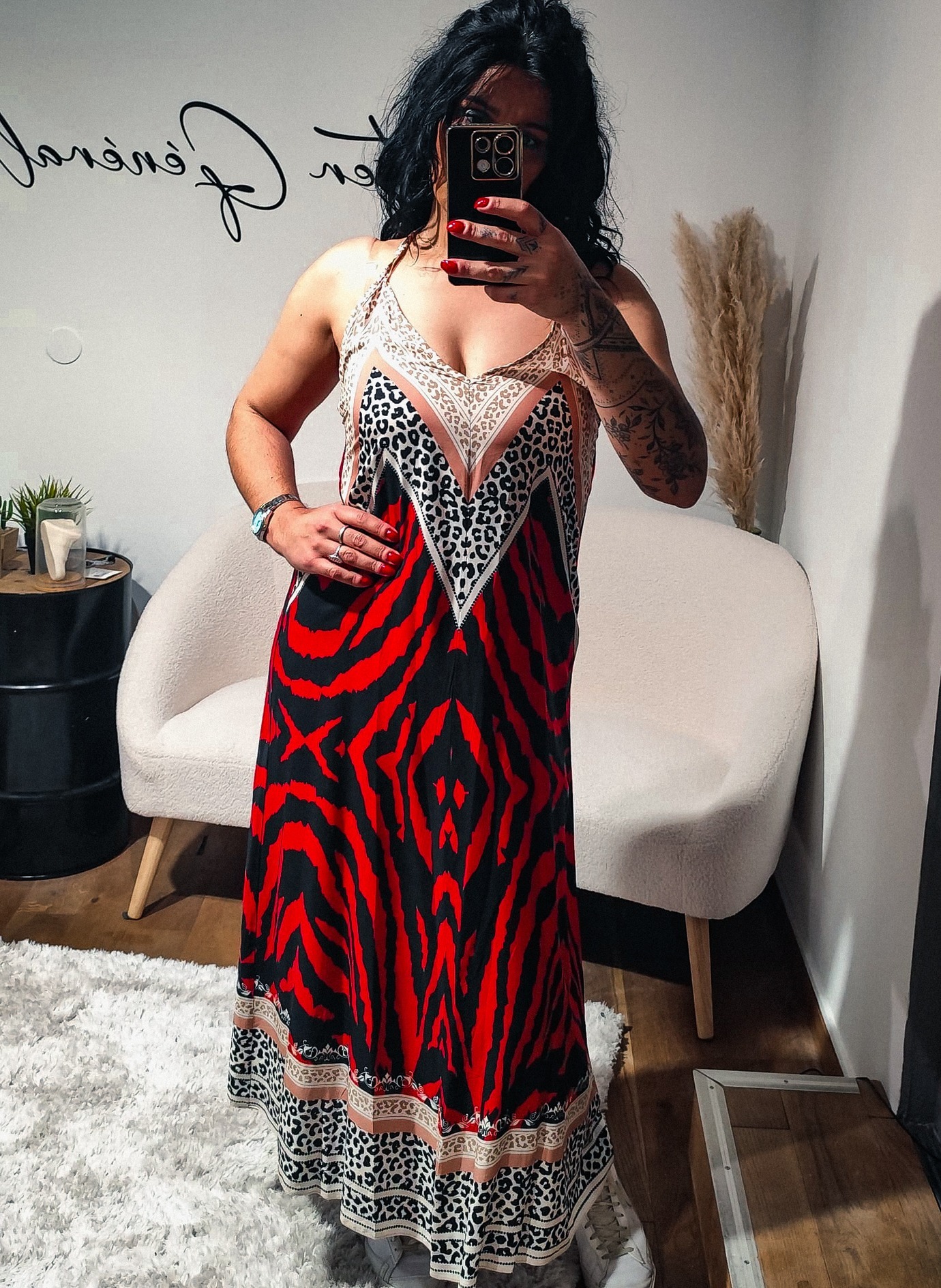 Robe Longue Rouge BELLA Léopard – Taille Unique – Fabriquée en Italie