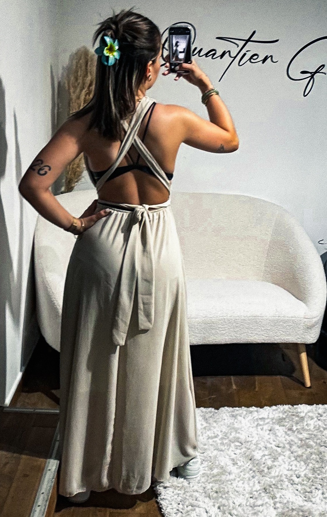 Robe Longue Dos Nu Beige  JADE – Taille Unique – Fabriquée en Italie (1)