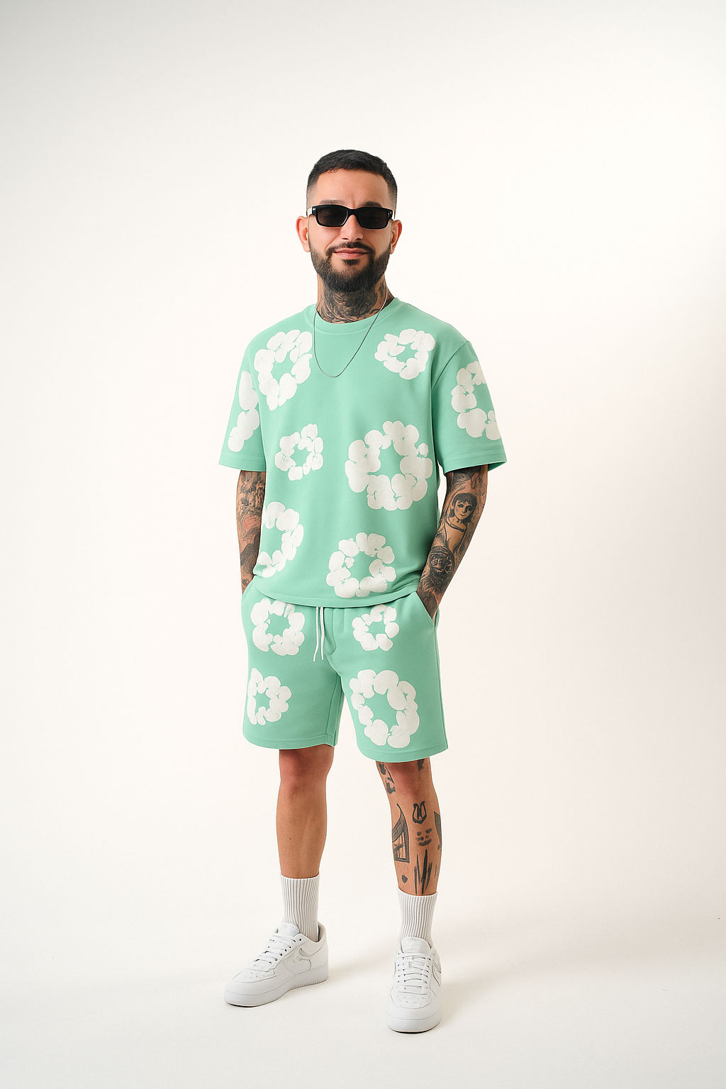 Ensemble VERT DEAU TEE-SHIRT + SHORT FLOWER – Fraîcheur et originalité (2)