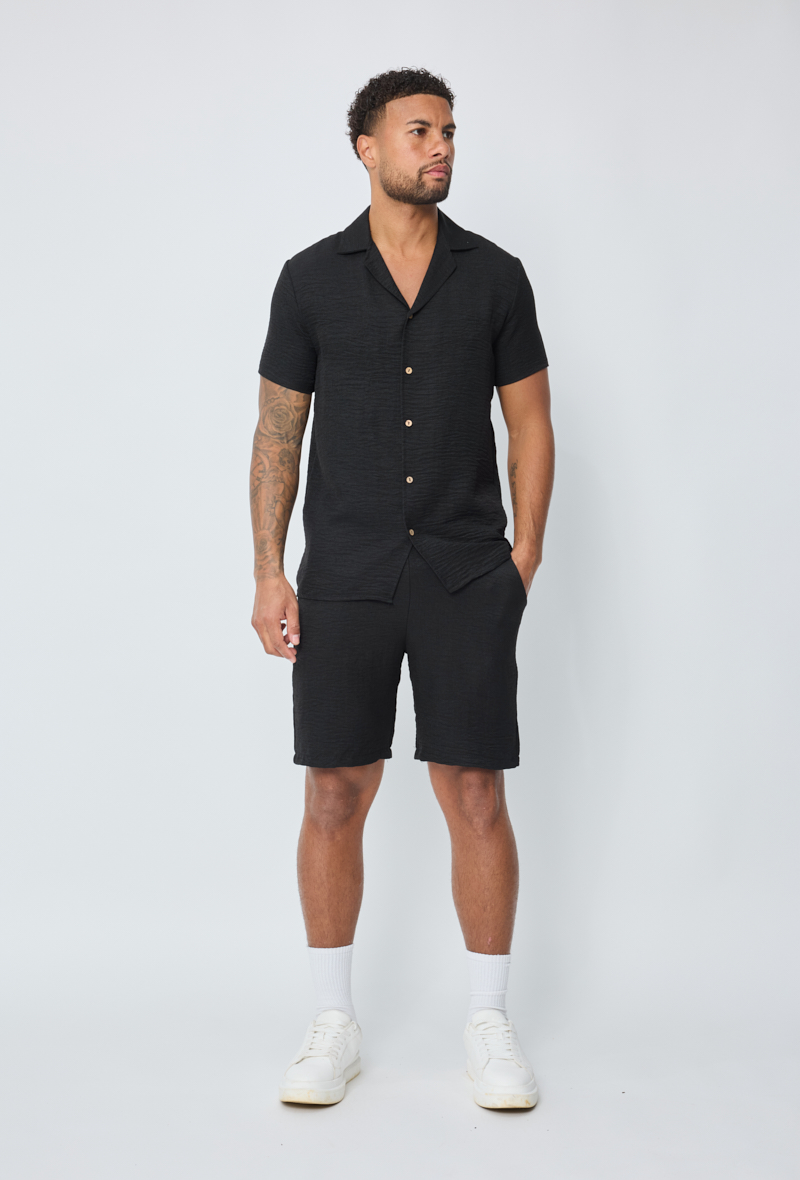 Ensemble MYKONOS Chemise + Short Noir – Style Décontracté &amp; Confort