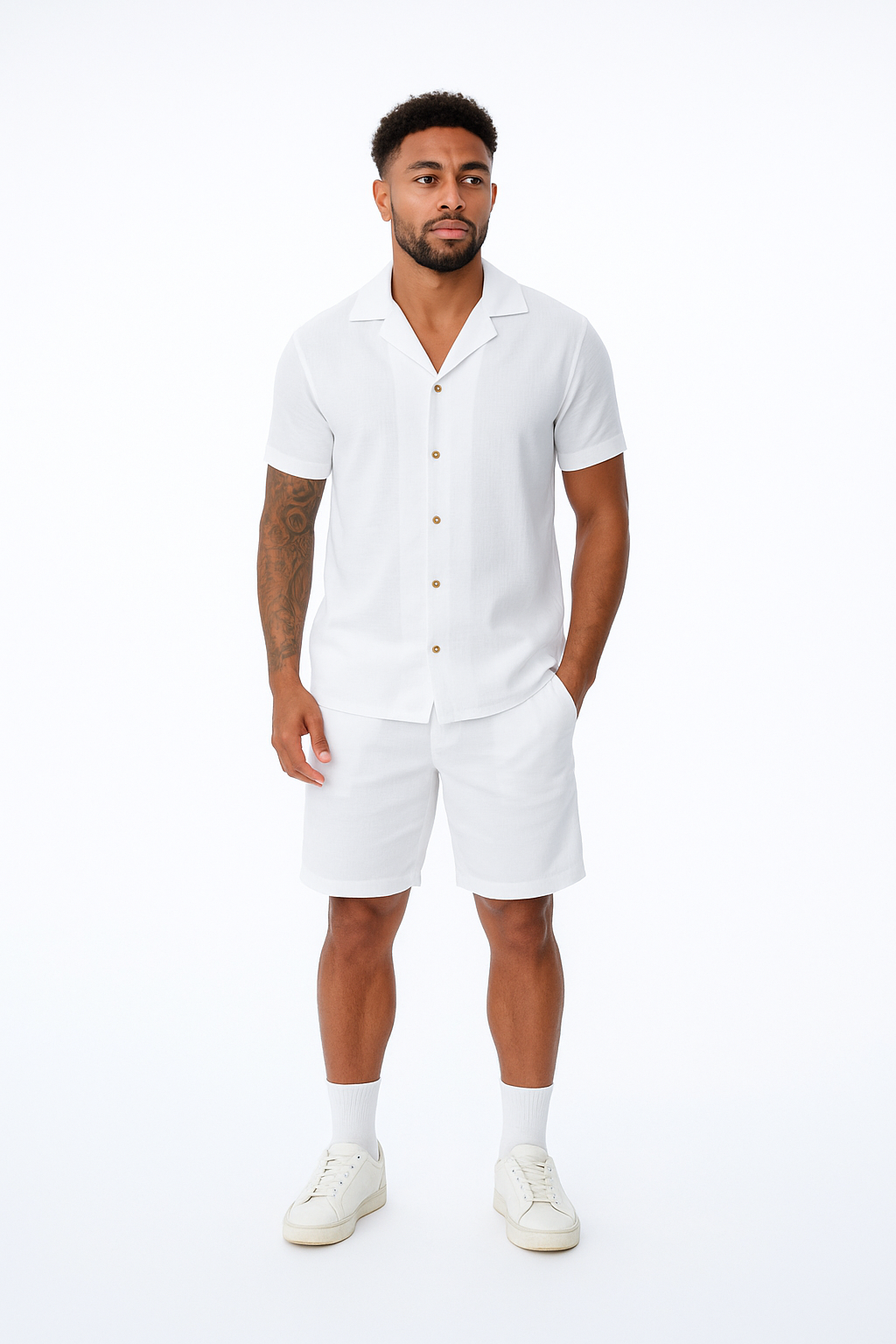 Ensemble MYKONOS Chemise + Short Blanc – Style Décontracté &amp; Confort