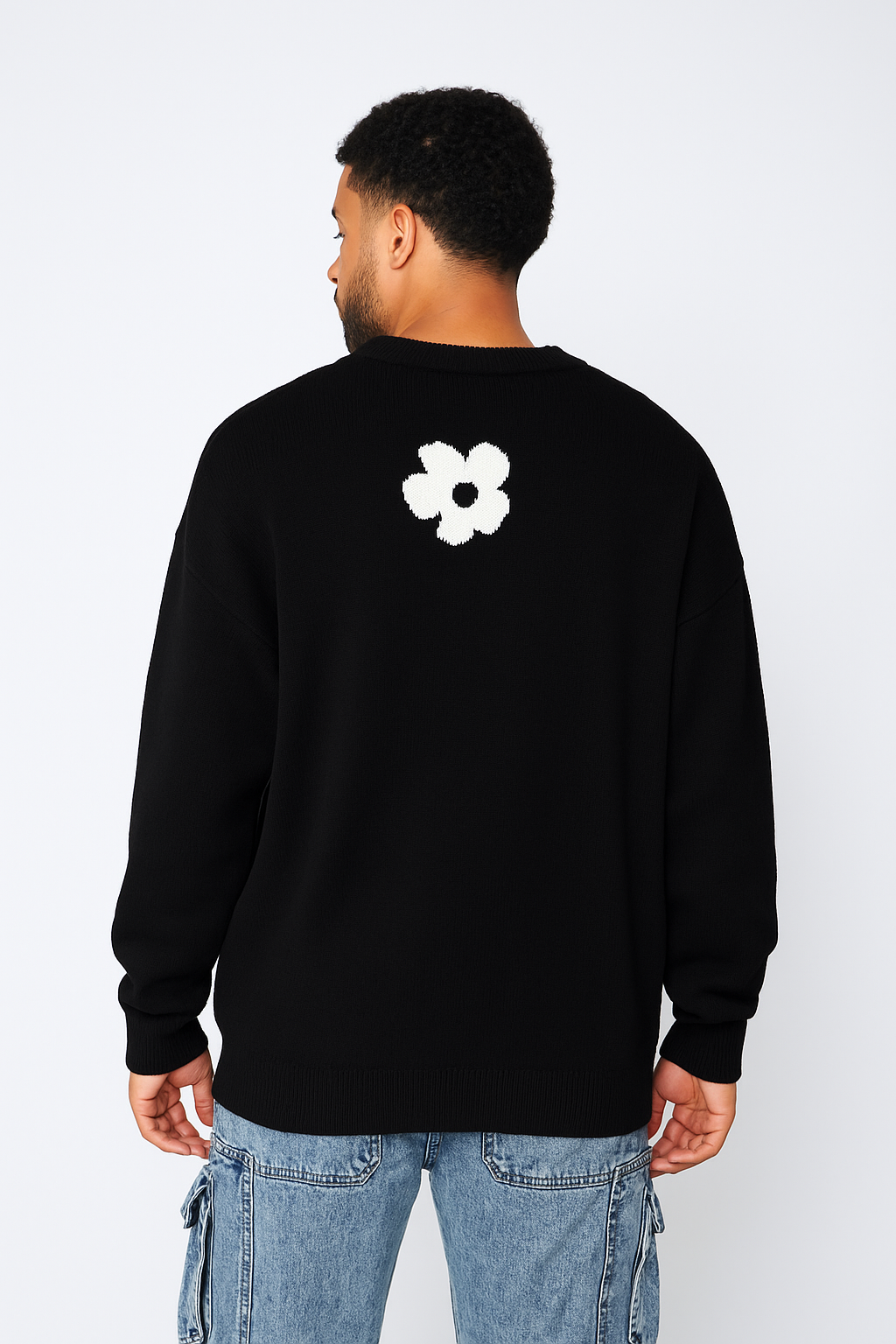 Pull Fleurs Noir Oversize – Confort &amp; Style (1)