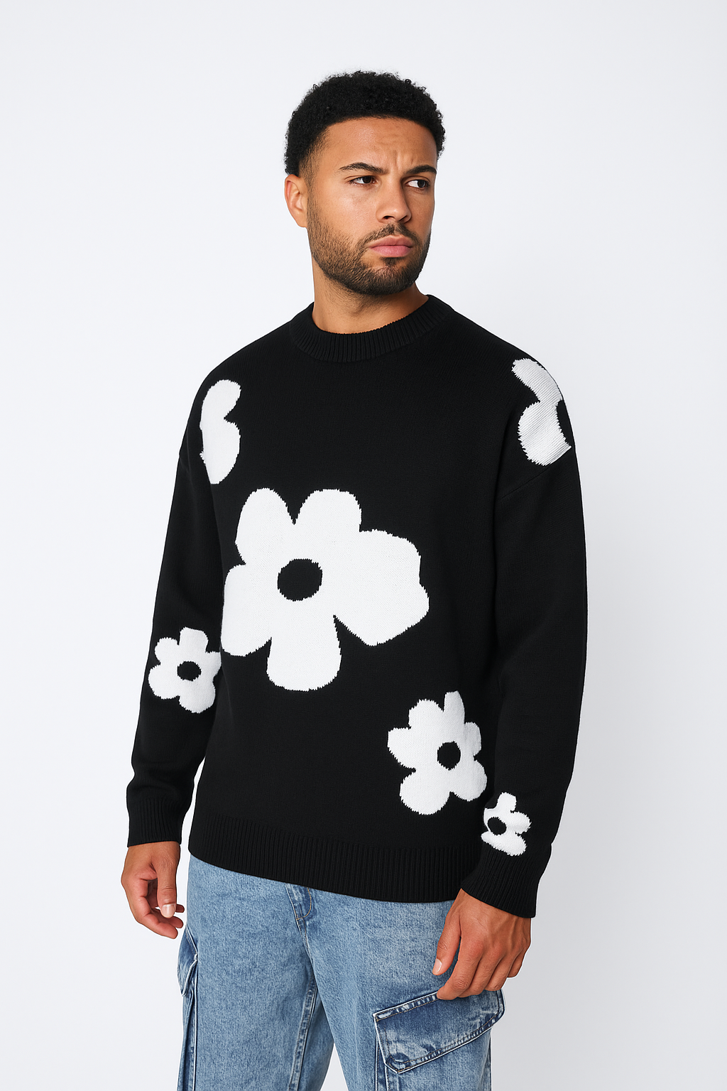 Pull Fleurs Noir Oversize – Confort &amp; Style (2)