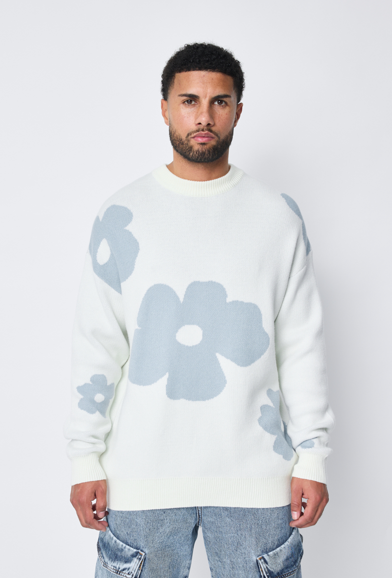 Pull Fleurs Blanc Oversize – Confort &amp; Style (1)