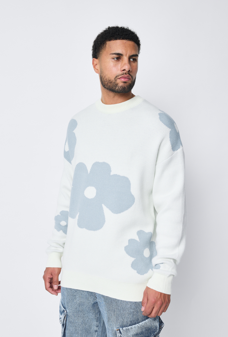 Pull Fleurs Blanc Oversize – Confort &amp; Style (3)
