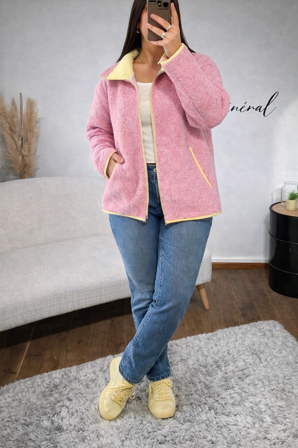 Veste Teddy Douceur Italienne Rose Jaune