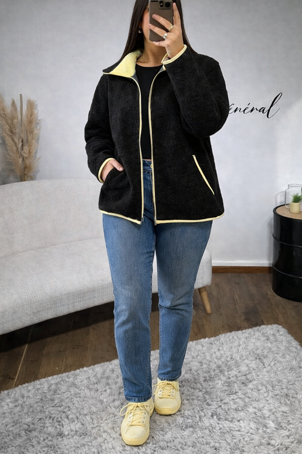 Veste Teddy Douceur Italienne Noir Jaune