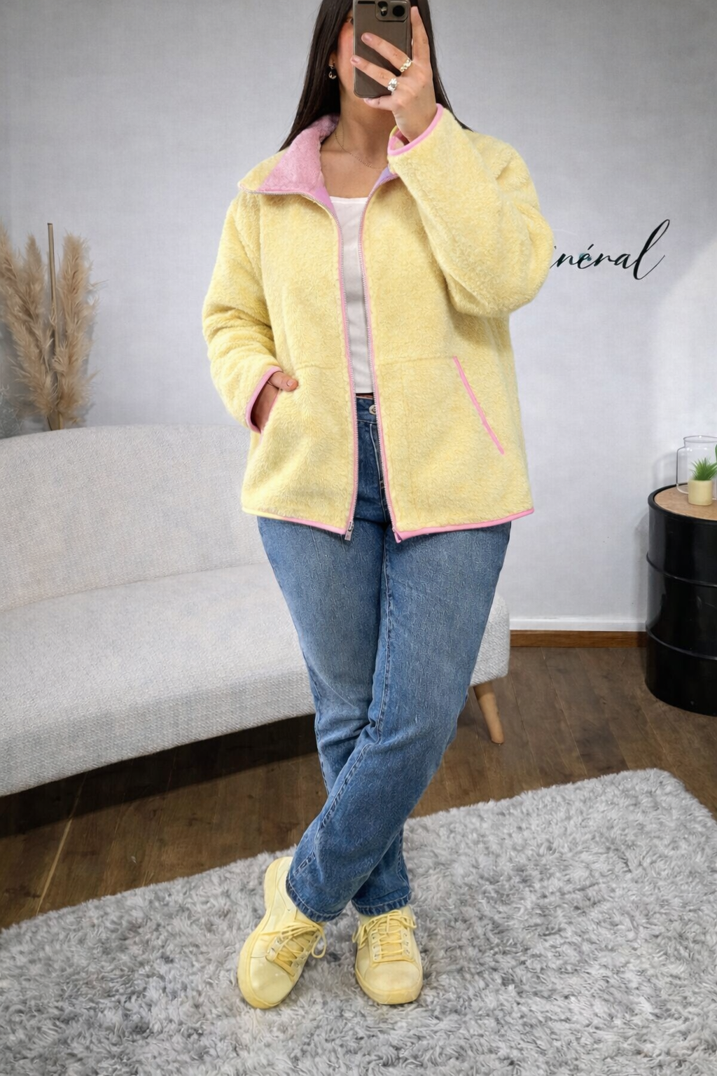 Veste Teddy Douceur Italienne Jaune Rose