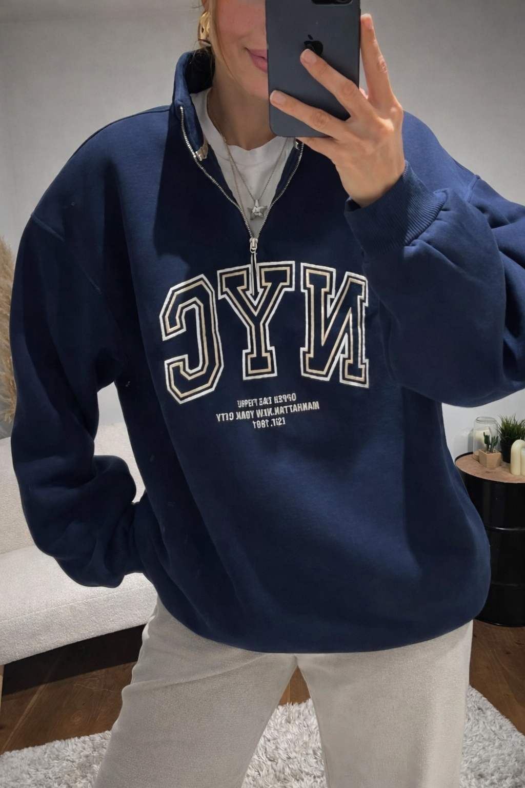 Sweat Zippé NYC Confort Urbain Bleu Marine