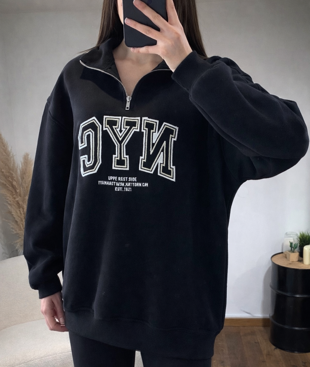 Sweat Zippé NYC Confort Urbain Noir