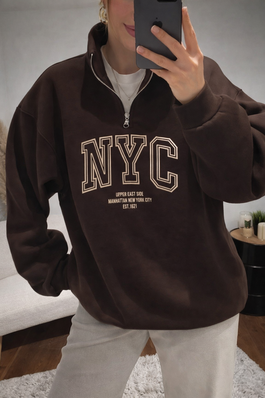 Sweat Zippé NYC Confort Urbain Marron