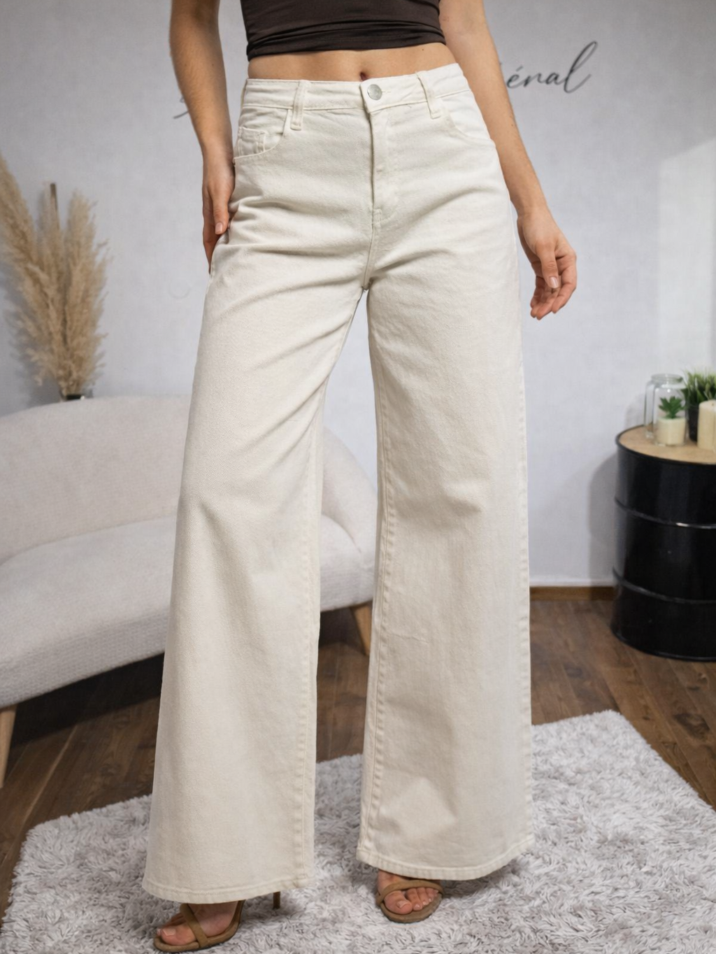 Jean wide leg écru taille haute (2)