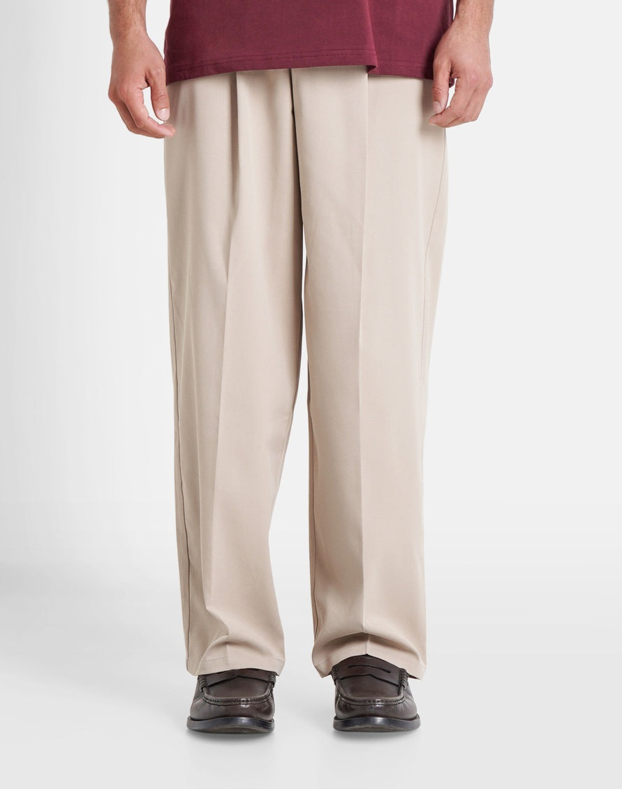 Pantalon Beige large fluide taille élastiquée (2)