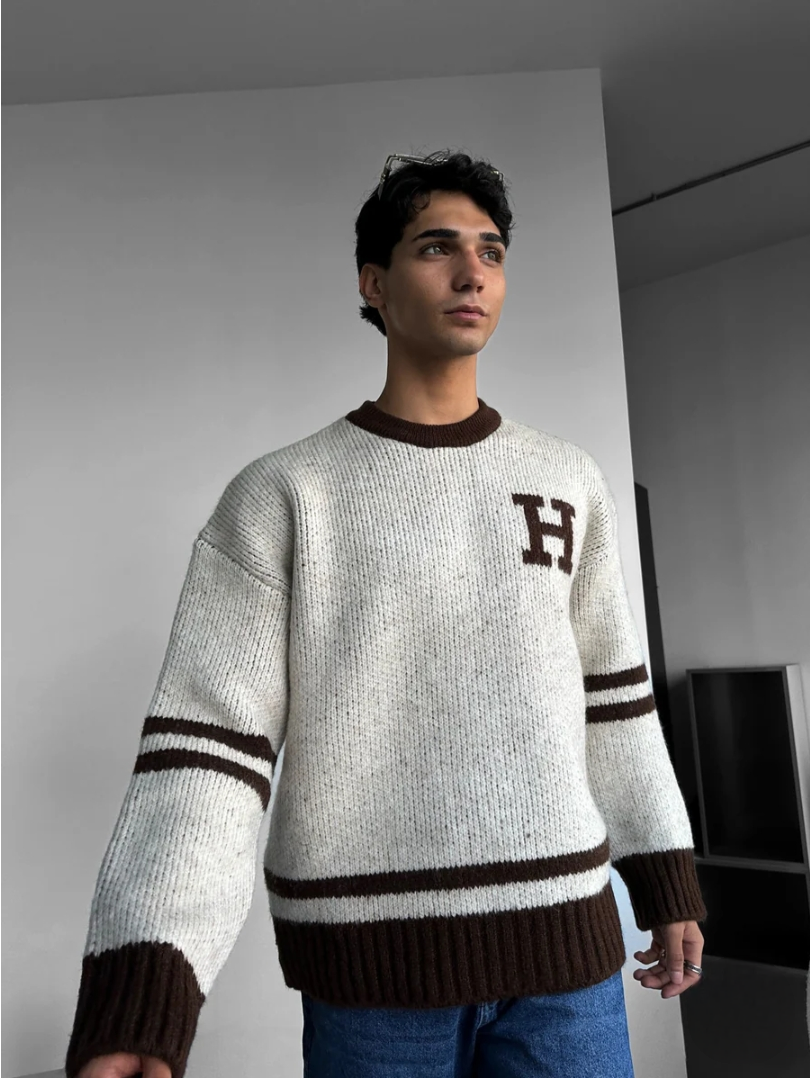Pull HELL H Rises écru marron (3)