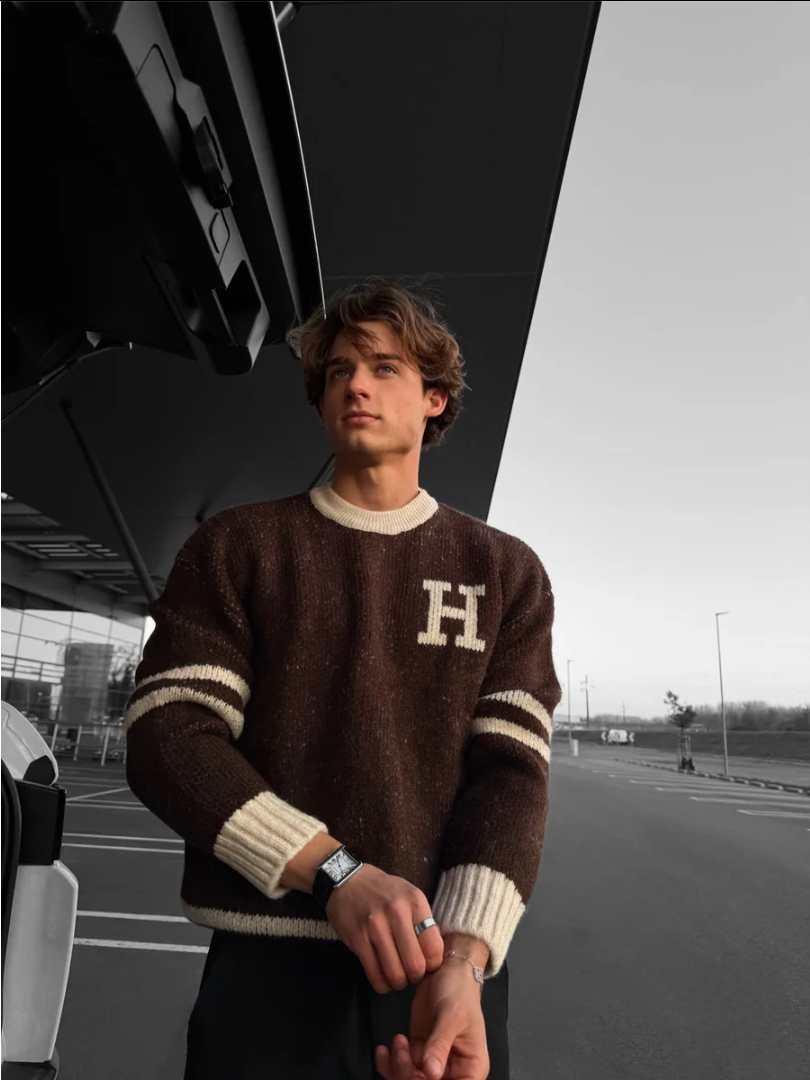 Pull HELL H Rises marron écru (1)
