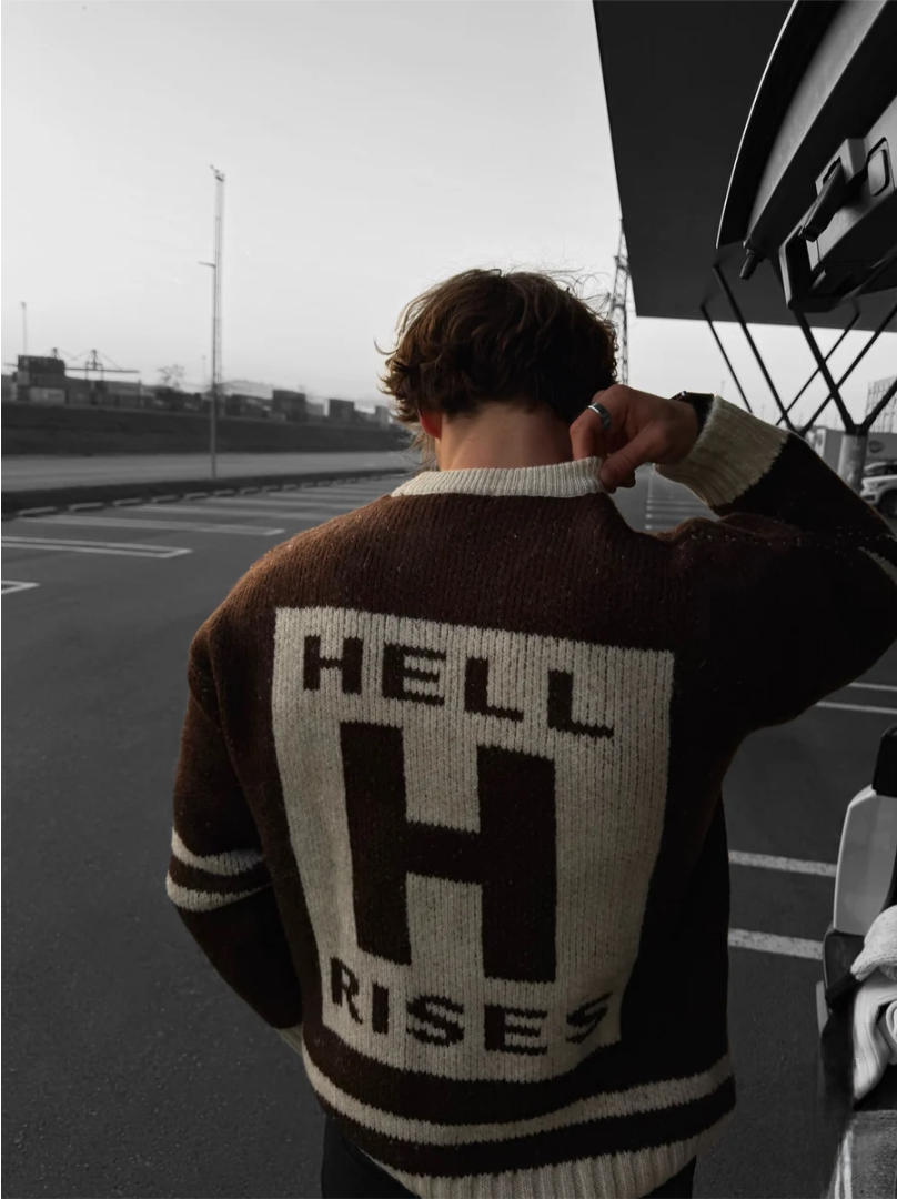 Pull HELL H Rises marron écru (2)