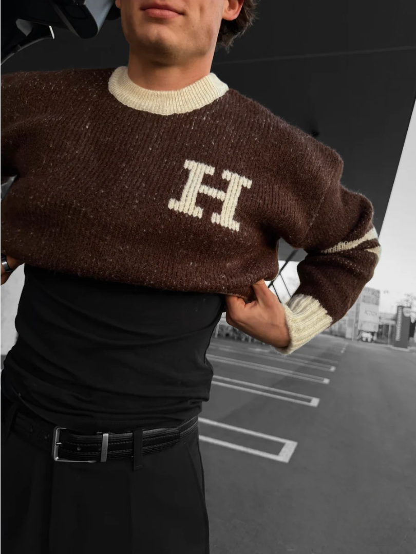 Pull HELL H Rises marron écru (3)